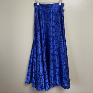 Vintage A Fortiori skirt royal blue satin black Velvet floral formal whimsigoth
